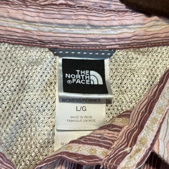 North Face Women's Large Button Roll Long Sleeve Stripe Camp Shirt Pink - Picture 4 of 10